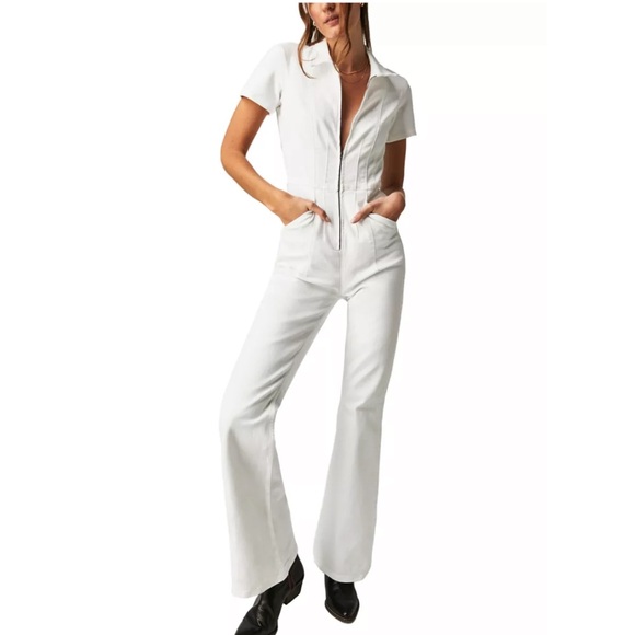 Free People Pants - Free People Jayde White Denim Jumpsuit